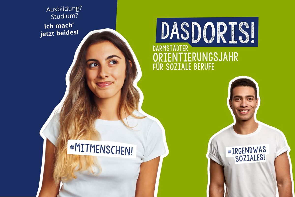 Ein junger Mann und eine junge Frau, drüber der Schriftzug "Das Doris"