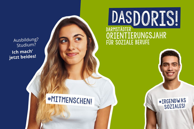 Ein junger Mann und eine junge Frau, drüber der Schriftzug "Das Doris"